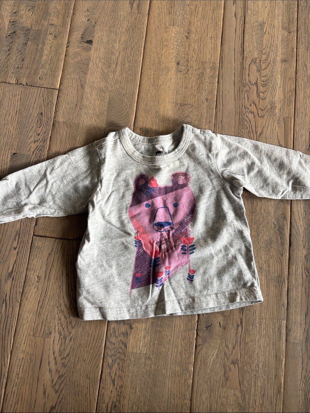 Tea Collection Gray Long-Sleeve Tee with Pink Bear Graphic
